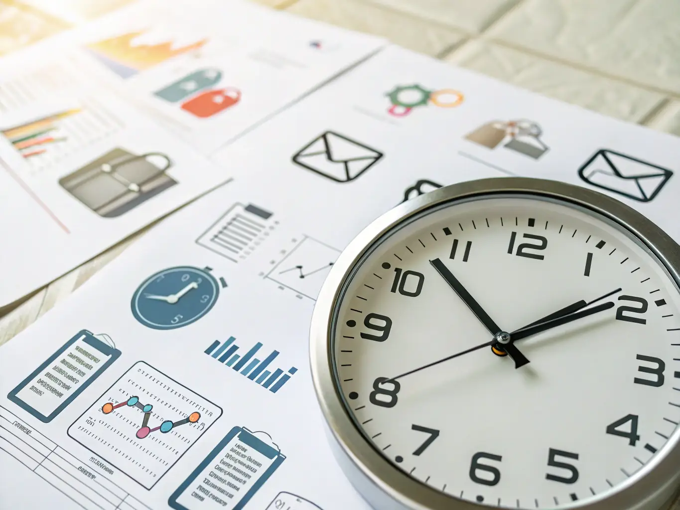 A conceptual image of a clock with gears turning smoothly, symbolizing the time saved and increased efficiency achieved through workflow automation.